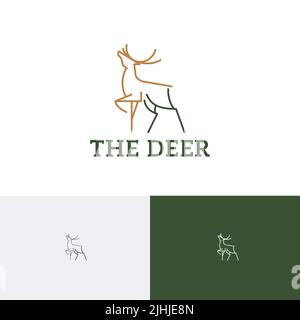 Horned Deer Animal Zoo Wildlife Monoline Logo Stock Vector
