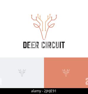 Deer Circuit Animal Electronic Computer Technology Monoline Logo Stock Vector