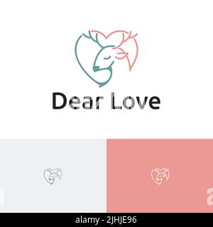 Dear Love Cute Beautiful Deer Heart Line Logo Stock Vector
