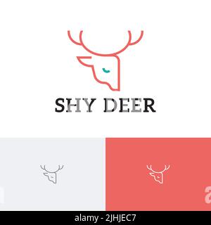 Shy Deer Little Antler Horns Monoline Logo Stock Vector