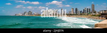 Tel Aviv, Israel-July 15,2022. Panoramic view of Tel Aviv beach and modern buildings Stock Photo
