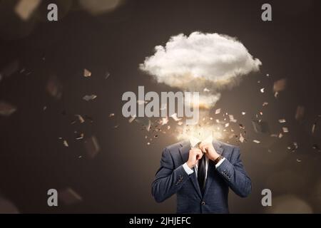 Businessman with an exploding head Stock Photo