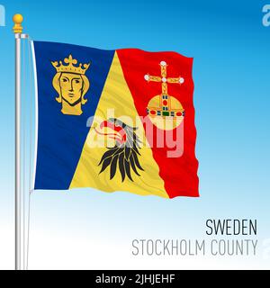 Stockholm county regional flag, Kingdom of Sweden, vector illustration Stock Vector