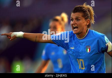 Italy's Cristiana Girelli during the UEFA Women's Euro 2022 Group D match at the Manchester City Academy Stadium, Manchester. Picture date: Monday July 18, 2022. Stock Photo