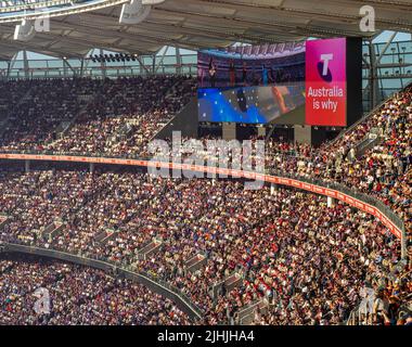 Full house of football fans spectators at 2021 AFL Grand Final at Optus ...