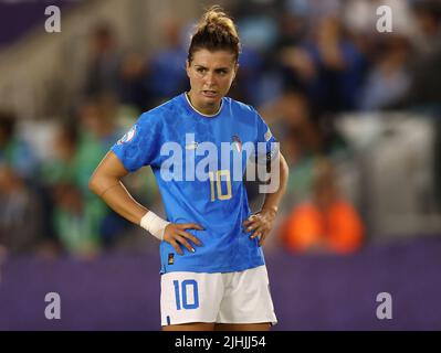 Manchester, England, 18th July 2022.  Cristiana Girelli of Italy during the UEFA Women's European Championship 2022 match at the Academy Stadium, Manchester. Picture credit should read: Darren Staples / Sportimage Stock Photo