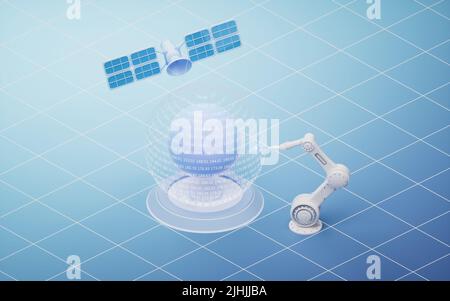 Globalization concept with 3d rendering robot hand holding globe Stock ...