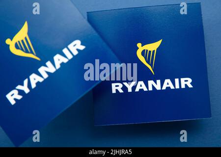 LONDON, UK - July 2022: Ryanair airline company logo. Ryanair are a British low cost airline Stock Photo