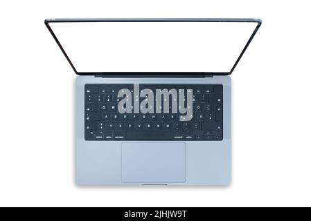 top down view of modern laptop computer isolated on white background Stock Photo