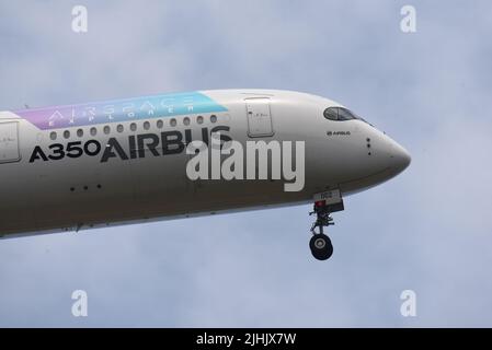 Airbus A350 over Farnborough during the airshow Stock Photo