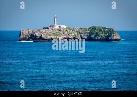 Mouro Island Lighthouse or Faro De La Isla De Mouro in Santander city, Cantabria region of Spain, Europe Stock Photo