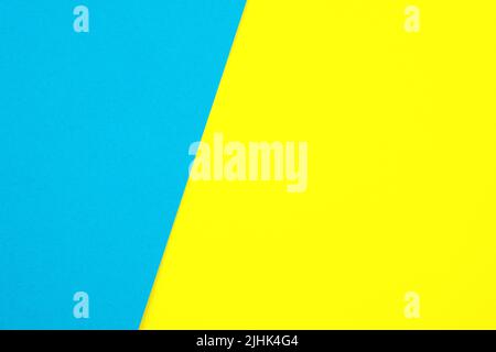 Blue and yellow paper blanks, Template for banners and posters. Office concept. Empty space for design and text. Background divided by a diagonal Stock Photo