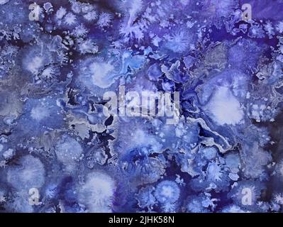 Abstract paint background on the theme of the sea. Blue abstraction with acrylic paints. fluid art painting in dark blue colors.  Creative background Stock Photo
