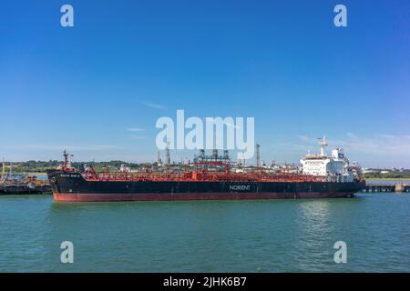 Norient Baltic Sun II Oil/ chemical Tanker vessel moored at the Oil Terminal at Fawley Refinery, Fawley, Hampshire, England, UK Stock Photo