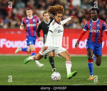 Hannibal Mejbri (46) of Manchester United shoots on goal Stock Photo