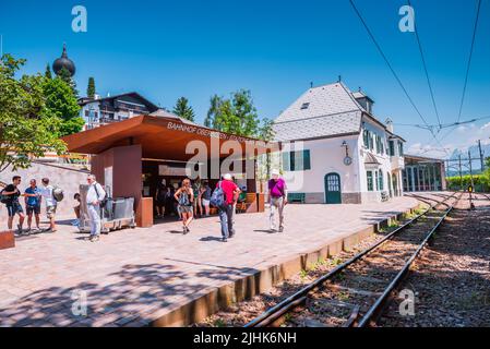 Train station of Ritten railway. Soprabolzano, small and picturesque village. Soprabolzano, Oberbozen in German, is a small town in the province of Bo Stock Photo