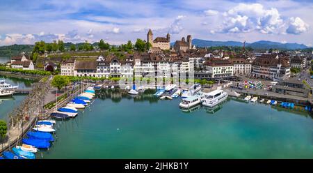 Rapperswil-Jona medieval old town and castle on Zurich lake, Switzerland, is a popular tourist destination from Zurich Stock Photo