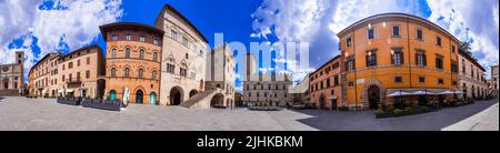 Italy travel and lanmarks. Historic medieval town Todi in Umbria. Panorama 360 degree of  wonderful square "Piazza del poppolo" in the center. 11.07.2 Stock Photo
