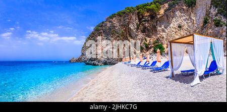 Greece. Best beaches of Corfu island. Stellaris paradise beach with crystal clear turquoise sea.  reachable only with a boats from Paleokastritsa. Stock Photo