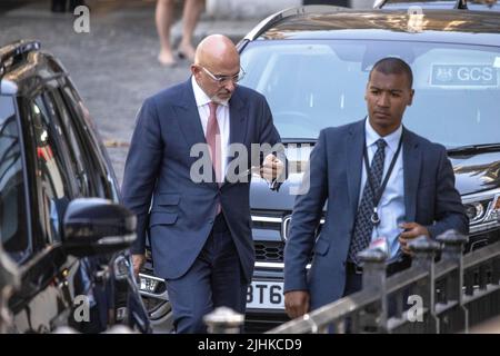 Nadhim Zahawi leaving the Houses of Parliament today and is being challenged by Labour over tax and a £26m business loan. 19th July 2022, Westminster, London, UK Stock Photo