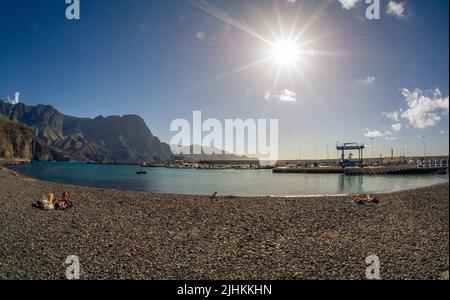 23 February 2022-Beach with volcanic rocks in the Canary Islands Agaete Stock Photo