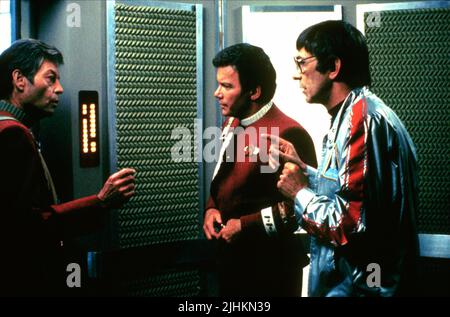 DEFOREST KELLEY, WILLIAM SHATNER, LEONARD NIMOY, STAR TREK III: THE SEARCH FOR SPOCK, 1984 Stock Photo