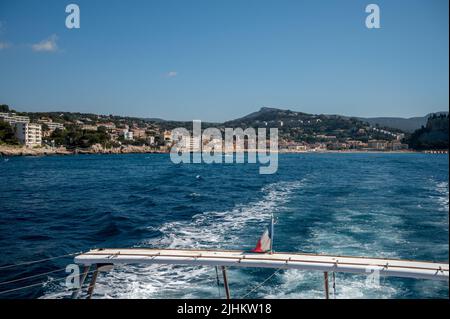 View from seaside on Provencal Cassis, boat excursion to Calanques national park in Provence, France Stock Photo