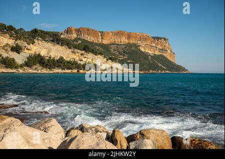 View from beach of Provencal Cassis, boat excursion to Calanques national park in Provence, France Stock Photo