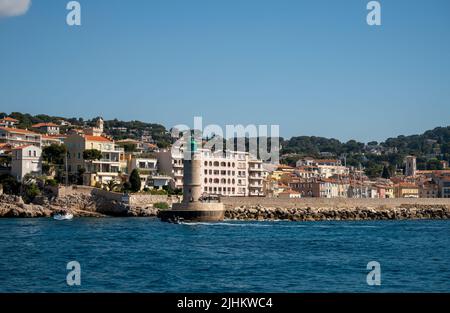 View from seaside on Provencal Cassis, boat excursion to Calanques national park in Provence, France Stock Photo