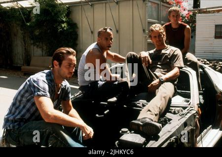 JOHNNY STRONG, VIN DIESEL, PAUL WALKER, CHAD LINDBERG, THE FAST AND THE FURIOUS, 2001 Stock Photo