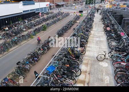 Amsterdam, Netherlands - 21 June 2022: Bicycle Parking Central Station has around 10,000 temporary bike parking spaces Stock Photo