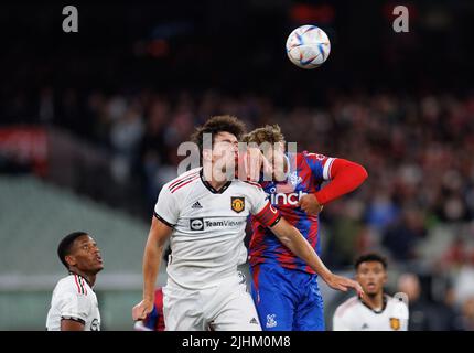 Melbourne, Australia, 19 Jul 2022. Manchester United's Harry Maguire (left) in action during the pre season friendly Manchester United vs Crystal Palace at Melbourne Cricket Ground (MCG) on 19 Jul 2022. Credit: corleve/Alamy Stock Photo Stock Photo