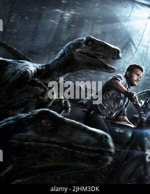 CHRIS PRATT MOVIE POSTER, JURASSIC WORLD, 2015 Stock Photo