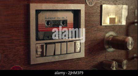 CASSETTE PLAYER WTIH TAPE AWESOME MIX VOL. 1, GUARDIANS OF THE GALAXY, 2014 Stock Photo