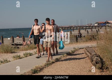 Whitstable, UK. 19th July, 2022. Members of the public enjoy the beach weather in Whitstable, Kent on the day the UK recorded its highest ever temperature on Tuesday, July 19, 2022.The highest temperature of 40.1 degrees centigrade was recorded at Heathrow airport in London. Photo by Hugo Philpott/UPI Credit: UPI/Alamy Live News Stock Photo