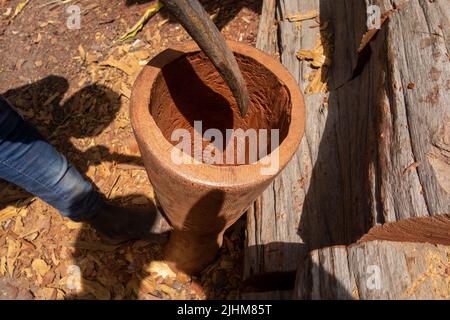 wood carver making a bowl Stock Photo