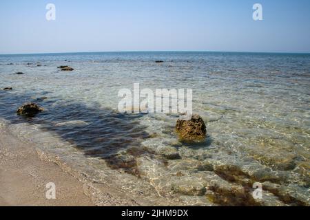 landscape of the beach at Pescoluse, also known as Salento Maldives, in Apulia region, Italy Stock Photo