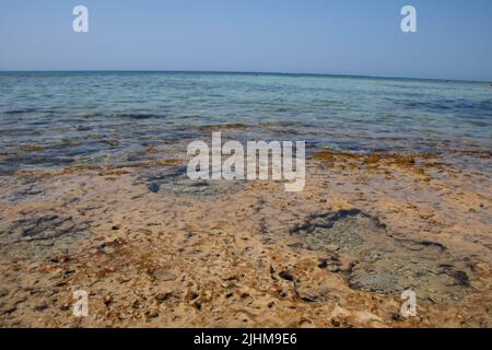 landscape of the beach at Pescoluse, also known as Salento Maldives, in Apulia region, Italy Stock Photo