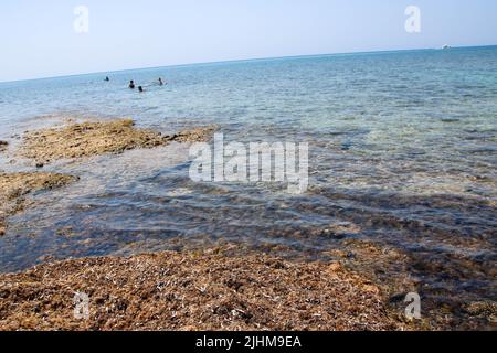 landscape of the beach at Pescoluse, also known as Salento Maldives, in Apulia region, Italy Stock Photo