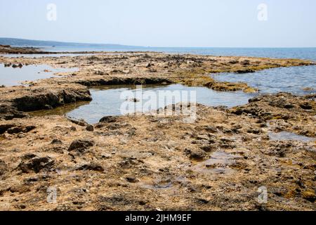 landscape of the beach at Pescoluse, also known as Salento Maldives, in Apulia region, Italy Stock Photo