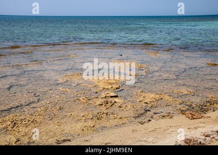 landscape of the beach at Pescoluse, also known as Salento Maldives, in Apulia region, Italy Stock Photo