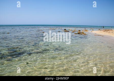 landscape of the beach at Pescoluse, also known as Salento Maldives, in Apulia region, Italy Stock Photo