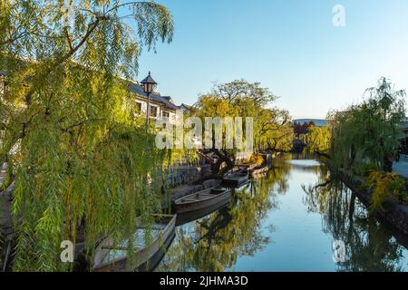 Townscape Kurashiki Bikan Historical Quarter. It is a historic area with old architectures, shops, restaurants and galleries situated along a canal. Stock Photo