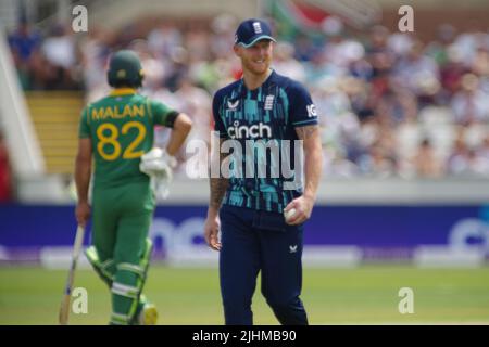 Chester le Street, England, 19 July 2022. Ben Stokes playing his last one day international for England against South Africa at The Seat Unique Riverside. Credit: Colin Edwards/Alamy Live News. Stock Photo