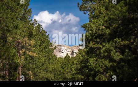 Mount Rushmore National Memorial from the Peter Norbeck Overlook on Iron Mountain Road in the Black Hills of South Dakota USA Stock Photo