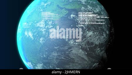 Image of globe and data processing on navy background Stock Photo