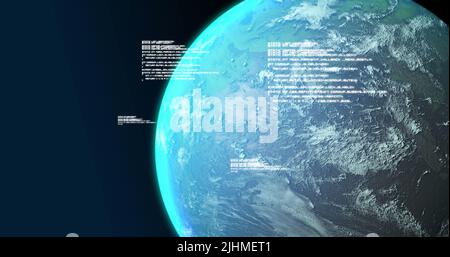 Image of globe and data processing on navy background Stock Photo