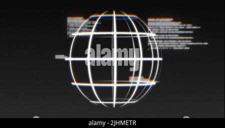 Image of globe and data processing on black background Stock Photo