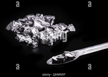 Chromium, a metallic chemical element, is an essential transition metal for the manufacture of stainless steel, or chrome pigments. Stock Photo