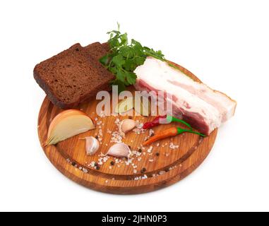 Raw pork belly with streaks of fat isolated on white background Stock Photo